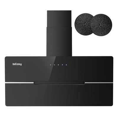 IsEasy 90 cm Black Cooker Hood | Wide-Coverage Ventilation with A++ Efficiency.