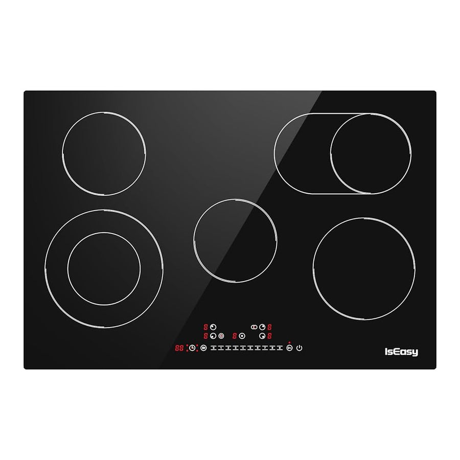 IsEasy 77 cm 5-Zone Glass Ceramic Hob | More Space for Everyday Meals.