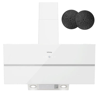 IsEasy 90 cm White Angled Cooker Hood | A++ Airflow for Modern Kitchens.
