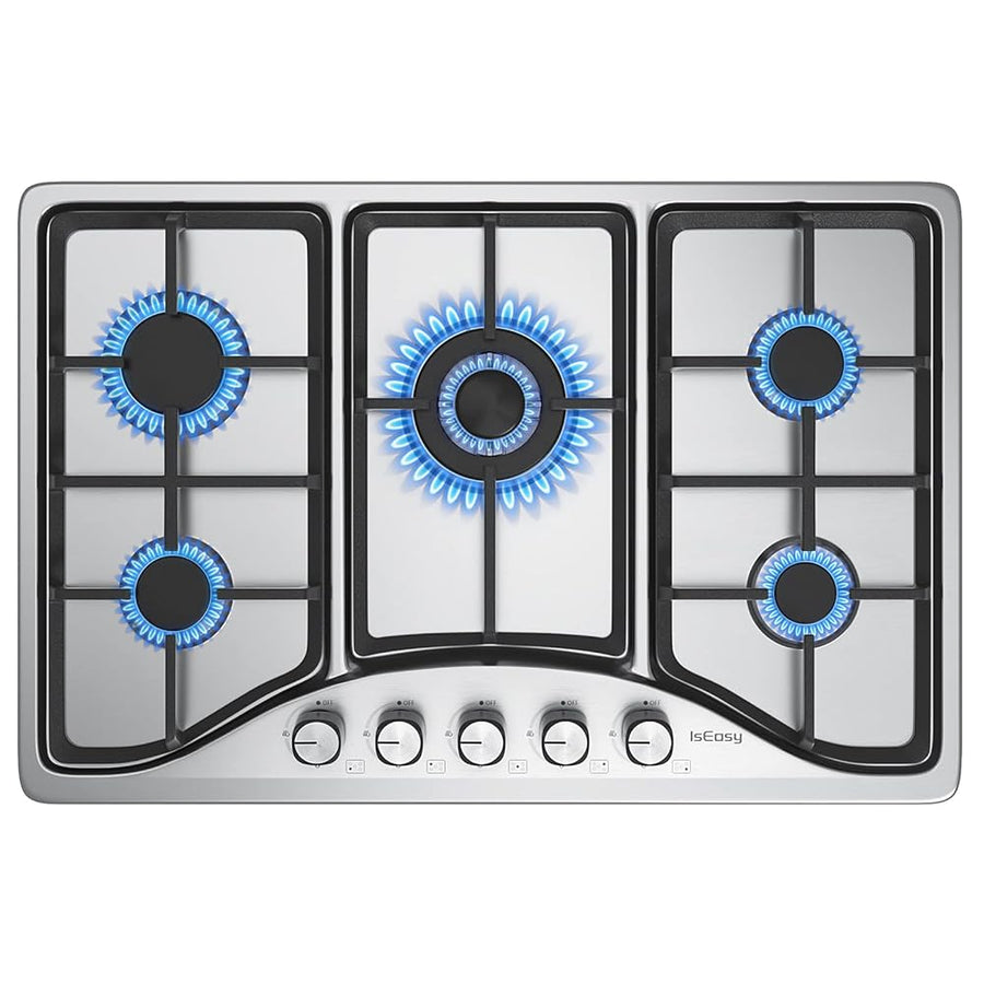 IsEasy 5-Burner Stainless Steel Gas Hob | More Space for Every Meal.