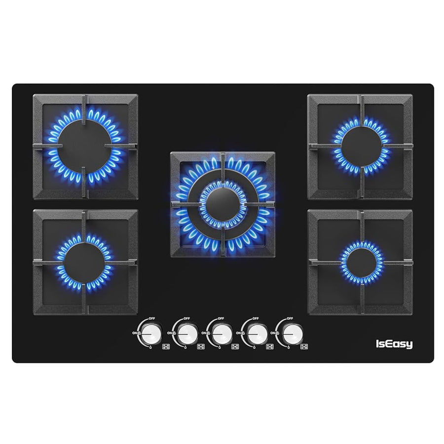 IsEasy 77 cm 5-Burner Gas Hob | Spacious Cooking Made Simple.